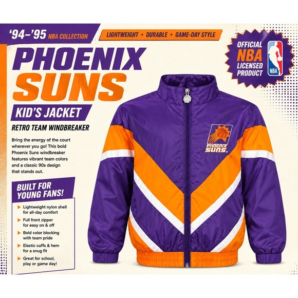 Professional Sports Club Other - Vintage 90s Phoenix Suns NBA Windbreaker Jacket Purple Orange Youth Kids Small 8